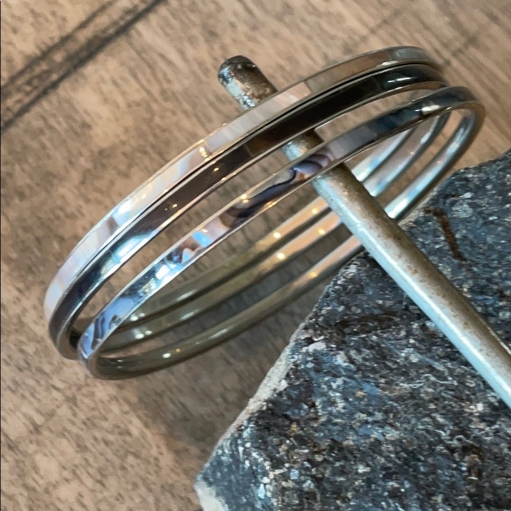 Three Silver Plate Inlaid Bracelets